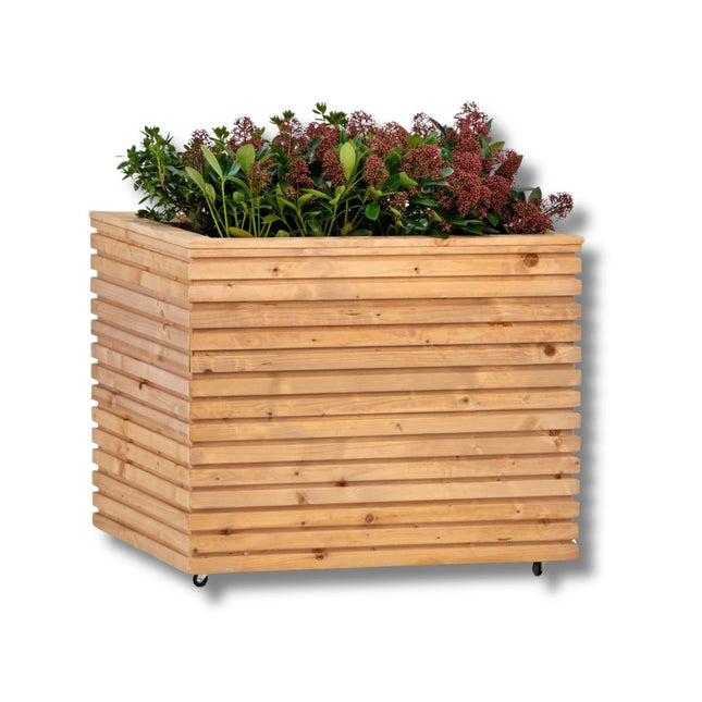 Vierkante houten plantenbak met wieltjes 60 x 80 x 60 cm - Doika - Plantenbak - Doika -  - P021684