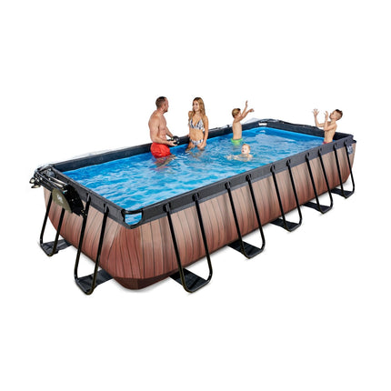EXIT Wood zwembad 540x250x100cm met zandfilterpomp en overkapping en warmtepomp - bruin - Doika BV - Rechthoekige zwembaden - EXIT Toys - 8720088263242 - 30.57.53.10